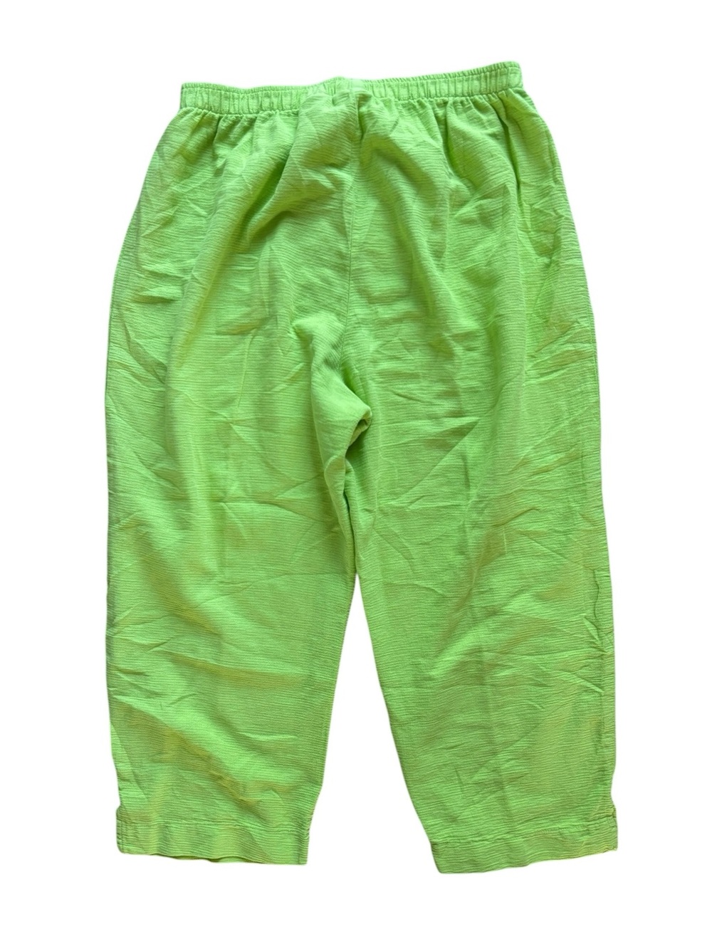 Vtg Wek Woman Cotton Crop Pull On Pants 90s Lime Green Retro Neon M USA 5015